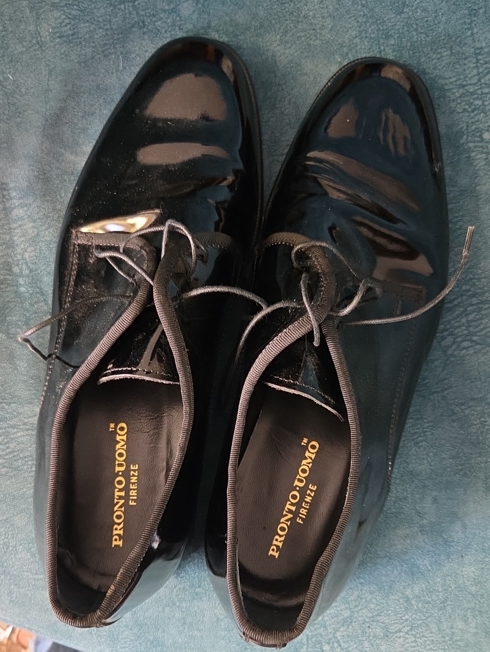 Pronto Uomo Men's Black Patent Lace-Up Oxfords Sz 10 1/2